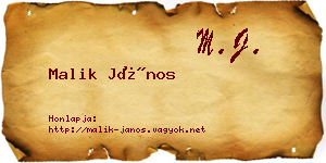 Malik János névjegykártya